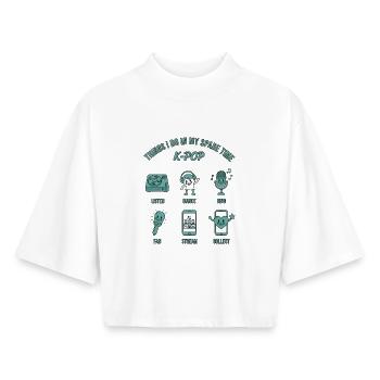 Choses que je fais pendant mon temps libre La musique K-pop adore - T-shirt femme coupe boxy recyclé manches mi-longues Stanley/Stella - blanc - Devant - AI Model Female 172 dark (172cm)