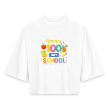 Hundredth Day of School – Colorful School Illustration - Boxy Women's Recycled 1/2 Sleeved T-Shirt by Stanley/Stella - white - Front - AI Model Female 172 dark (172cm)
