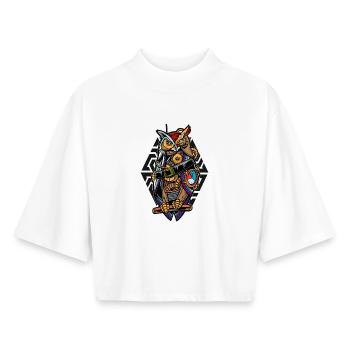 Steampunk-Eule mit Zahnrädern Mystisch Mechanisch  - Boxy Frauen Recyceltes 1/2 Sleeved T-Shirt by Stanley/Stella - Weiß - Vorne - AI Model Female 172 dark (172cm)