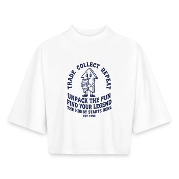 Trading Card Trade Collect Repeat Unpack The Fun - Boxy Women's Recycled 1/2 Sleeved T-Shirt by Stanley/Stella - white - Front - AI Model Female 172 dark (172cm)
