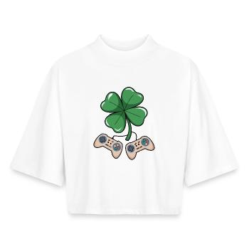 Lucky Clover Retro Gaming Design - T-shirt femme coupe boxy recyclé manches mi-longues Stanley/Stella - blanc - Devant - AI Model Female 172 dark (172cm)