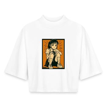 Manga Mädchen sitzend mit angezogenen Knien - Boxy Frauen Recyceltes 1/2 Sleeved T-Shirt by Stanley/Stella - Weiß - Vorne - AI Model Female 172 dark (172cm)