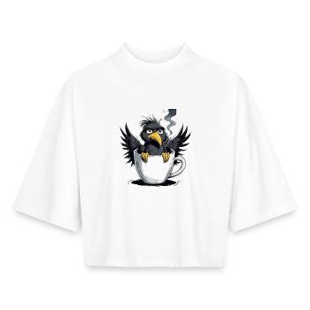 Morgenmuffel Kaffee Kein Bock Rabe Schlechte Laune - Boxy Frauen Recyceltes 1/2 Sleeved T-Shirt by Stanley/Stella - Weiß - Vorne - AI Model Female 172 dark (172cm)