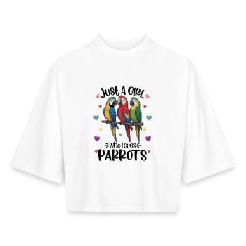 La fille adore les perroquets - T-shirt femme coupe boxy recyclé manches mi-longues Stanley/Stella - blanc - Devant - AI Model Female 172 dark (172cm)