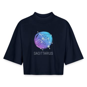 Sagittaire Sagittaire Conception du zodiaque - T-shirt femme coupe boxy recyclé manches mi-longues Stanley/Stella - marine - Devant - AI Model Female 172 light (172cm)