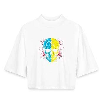 Skull Split Neon Palette - Boxy Frauen Recyceltes 1/2 Sleeved T-Shirt by Stanley/Stella - Weiß - Vorne - AI Model Female 172 dark (172cm)