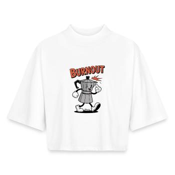 Dessin animé Burnout Moka Coffee Pot - T-shirt femme coupe boxy recyclé manches mi-longues Stanley/Stella - blanc - Devant - AI Model Female 172 dark (172cm)
