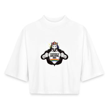 Vielfalt & Respekt Regenbogen Statement Design - Boxy Frauen Recyceltes 1/2 Sleeved T-Shirt by Stanley/Stella - Weiß - Vorne - AI Model Female 172 dark (172cm)