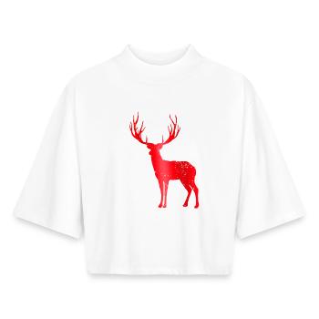 Deer with Antlers Vintage Deer Antler Design - Boxy Women's Recycled 1/2 Sleeved T-Shirt by Stanley/Stella - white - Front - AI Model Female 172 dark (172cm)