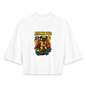 Héros Atomic Pug à bord - T-shirt femme coupe boxy recyclé manches mi-longues Stanley/Stella - blanc - Devant - AI Model Female 172 dark (172cm)