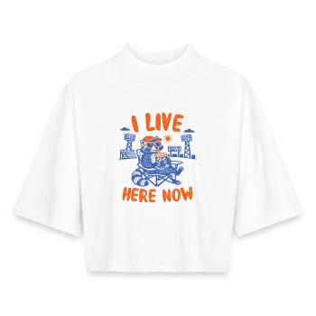Lustiger Waschbär Ich wohne jetzt hier Baseball - Boxy Frauen Recyceltes 1/2 Sleeved T-Shirt by Stanley/Stella - Weiß - Vorne - AI Model Female 172 dark (172cm)