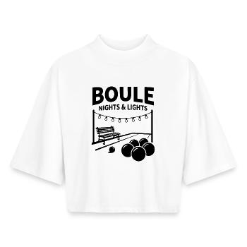 Nuits de boule et lumières Sports de pétanque - T-shirt femme coupe boxy recyclé manches mi-longues Stanley/Stella - blanc - Devant - AI Model Female 172 dark (172cm)