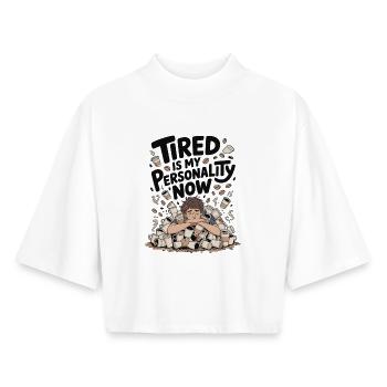 Kaffee Lehrer Humor Shirt Müde Schule - Boxy Frauen Recyceltes 1/2 Sleeved T-Shirt by Stanley/Stella - Weiß - Vorne - AI Model Female 172 dark (172cm)