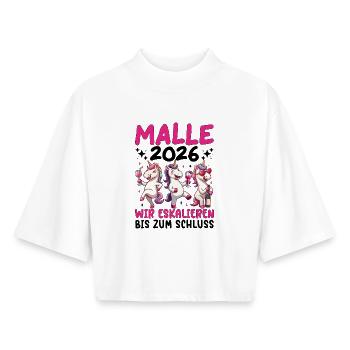  Malle 2026 Wir Eskalieren Bis Zum Schluss Einhorn - Boxy Frauen Recyceltes 1/2 Sleeved T-Shirt by Stanley/Stella - Weiß - Vorne - AI Model Female 172 dark (172cm)