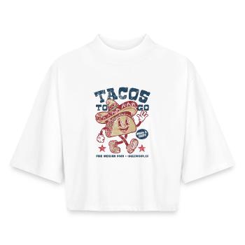Des tacos à emporter | Dessin animé joyeux de sombreros tacos - T-shirt femme coupe boxy recyclé manches mi-longues Stanley/Stella - blanc - Devant - AI Model Female 172 dark (172cm)