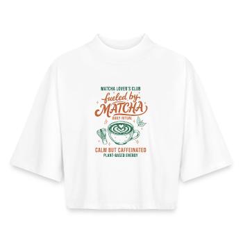 Club des amateurs de matcha alimenté par le matcha calme mais - T-shirt femme coupe boxy recyclé manches mi-longues Stanley/Stella - blanc - Devant - AI Model Female 172 dark (172cm)