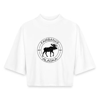 Fairbanks Alaska Moose Retro Vintage - Boxy Frauen Recyceltes 1/2 Sleeved T-Shirt by Stanley/Stella - Weiß - Vorne - AI Model Female 172 dark (172cm)