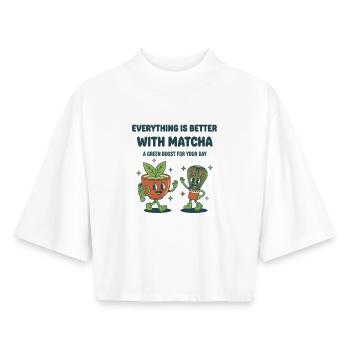 Tout est mieux avec le Matcha Green Boost pour - T-shirt femme coupe boxy recyclé manches mi-longues Stanley/Stella - blanc - Devant - AI Model Female 172 dark (172cm)