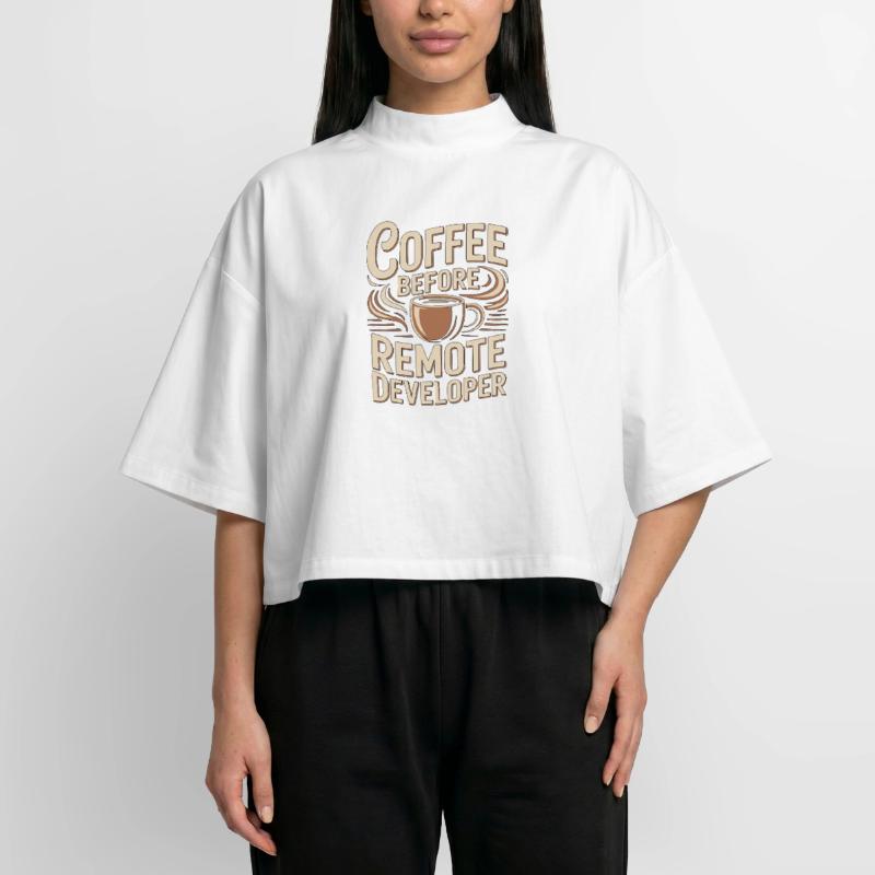 Remote Developer Coffee Remote Tech Coffee Lover Boxy Women's Recycled 1/2 Sleeved T-Shirt by Stanley/Stella