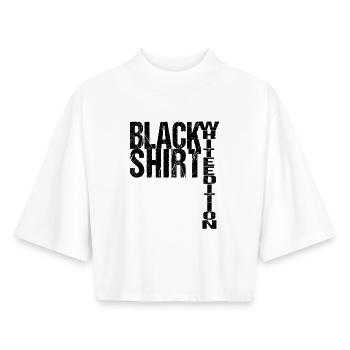 Black Shirt White Edition Lustiger Spruch - Boxy Frauen Recyceltes 1/2 Sleeved T-Shirt by Stanley/Stella - Weiß - Vorne - AI Model Female 172 dark (172cm)