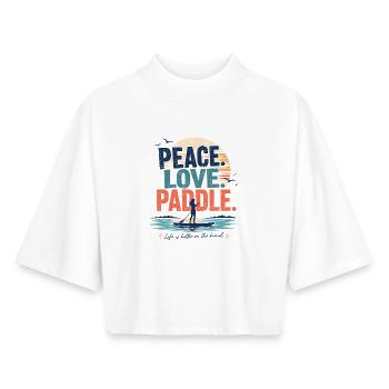 Peace Love Paddle SUP Shirt - Boxy Frauen Recyceltes 1/2 Sleeved T-Shirt by Stanley/Stella - Weiß - Vorne - AI Model Female 172 dark (172cm)