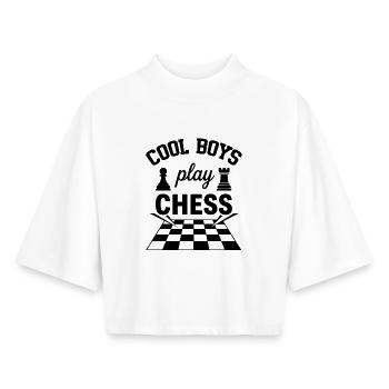 Les Cool Boys jouent aux échecs coole Jungs spielen Schach - T-shirt femme coupe boxy recyclé manches mi-longues Stanley/Stella - blanc - Devant - AI Model Female 172 dark (172cm)