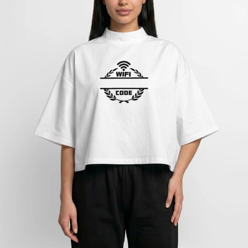 Wifi code in laurel wreath with blank text bar Boxy Women's Recycled 1/2 Sleeved T-Shirt by Stanley/Stella