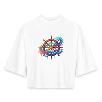Farbwellen am Steuerrad - Boxy Frauen Recyceltes 1/2 Sleeved T-Shirt by Stanley/Stella - Weiß - Vorne - AI Model Female 172 dark (172cm)