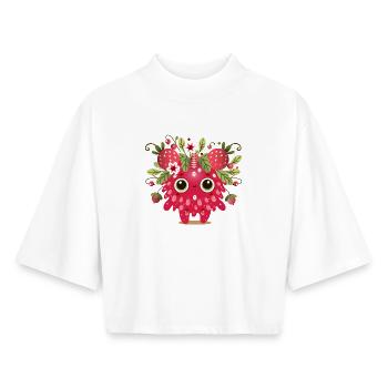 Niedliches Himbeer-Monster mit Früchten & Blätter - Boxy Frauen Recyceltes 1/2 Sleeved T-Shirt by Stanley/Stella - Weiß - Vorne - AI Model Female 172 dark (172cm)