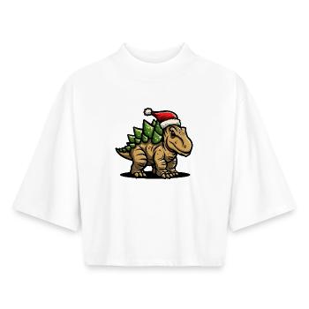 Dinosaur stegosaurus Christmas - Boxy Women's Recycled 1/2 Sleeved T-Shirt by Stanley/Stella - white - Front - AI Model Female 172 dark (172cm)