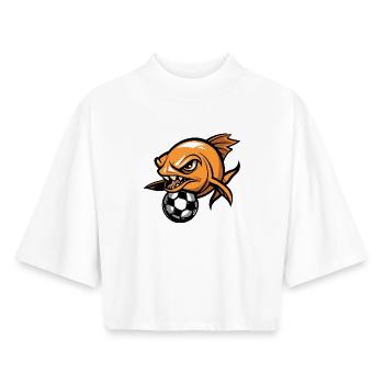 Piranha with ball - Boxy Women's Recycled 1/2 Sleeved T-Shirt by Stanley/Stella - white - Front - AI Model Female 172 dark (172cm)