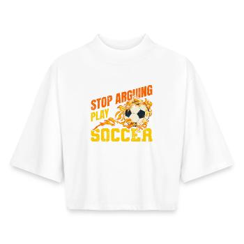 Dicton drôle sur le football - T-shirt femme coupe boxy recyclé manches mi-longues Stanley/Stella - blanc - Devant - AI Model Female 172 dark (172cm)