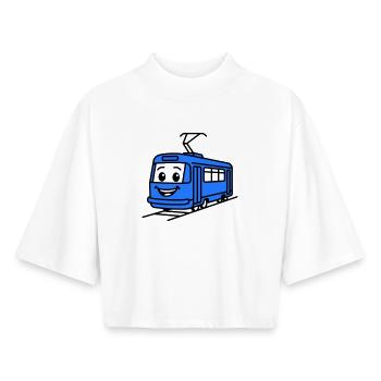 Dessin animé du tramway - T-shirt femme coupe boxy recyclé manches mi-longues Stanley/Stella - blanc - Devant - AI Model Female 172 dark (172cm)