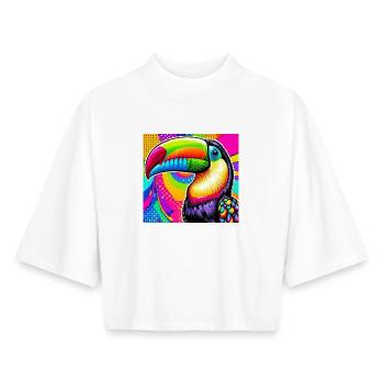 Toucan Pop Art - T-shirt femme coupe boxy recyclé manches mi-longues Stanley/Stella - blanc - Devant - AI Model Female 172 dark (172cm)