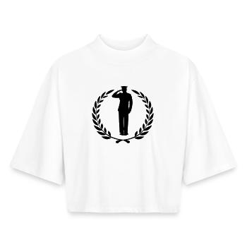Respect salute in laurel wreath 2 - Boxy Women's Recycled 1/2 Sleeved T-Shirt by Stanley/Stella - white - Front - AI Model Female 172 dark (172cm)