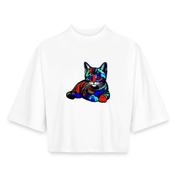 Katze - Boxy Frauen Recyceltes 1/2 Sleeved T-Shirt by Stanley/Stella - Weiß - Vorne - AI Model Female 172 dark (172cm)