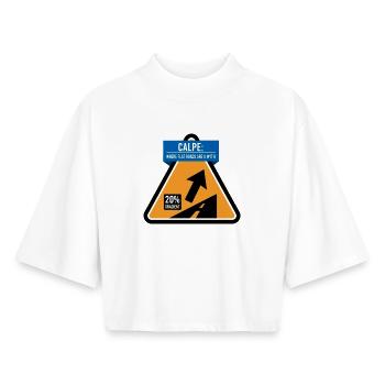 Calpe Cycling Steep Road Sign  - Boxy Women's Recycled 1/2 Sleeved T-Shirt by Stanley/Stella - white - Front - AI Model Female 172 dark (172cm)
