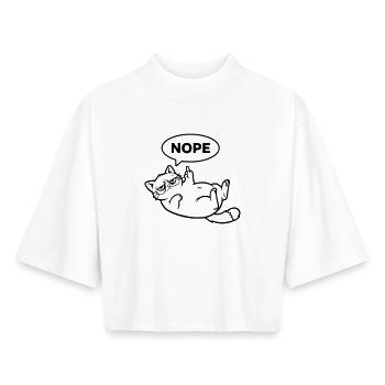 Résumé du doigt d’honneur du chat - T-shirt femme coupe boxy recyclé manches mi-longues Stanley/Stella - blanc - Devant - AI Model Female 172 dark (172cm)