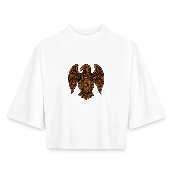 Blason en bois de l’aigle - T-shirt femme coupe boxy recyclé manches mi-longues Stanley/Stella - blanc - Devant - AI Model Female 172 dark (172cm)