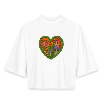 Buntes Pilzherzmuster - Boxy Frauen Recyceltes 1/2 Sleeved T-Shirt by Stanley/Stella - Weiß - Vorne - AI Model Female 172 dark (172cm)