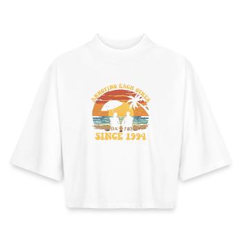 Anniversary of mutual harassment since 1994 - Boxy Women's Recycled 1/2 Sleeved T-Shirt by Stanley/Stella - white - Front - AI Model Female 172 dark (172cm)