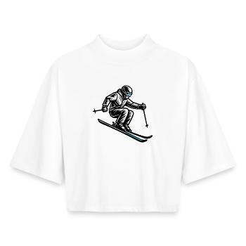 Ski | Skieur | Montagne - T-shirt femme coupe boxy recyclé manches mi-longues Stanley/Stella - blanc - Devant - AI Model Female 172 dark (172cm)