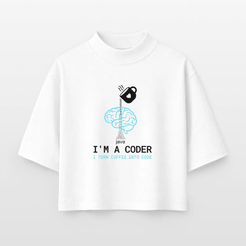 T-shirt Coder : Du café dans le code – Nerdy Programmie T-shirt femme coupe boxy recyclé manches mi-longues Stanley/Stella
