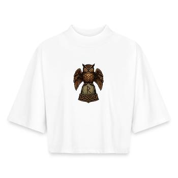 Owl Guardian at Runestone - Boxy Women's Recycled 1/2 Sleeved T-Shirt by Stanley/Stella - white - Front - AI Model Female 172 dark (172cm)