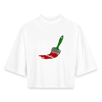 Pinceau de peintre - T-shirt femme coupe boxy recyclé manches mi-longues Stanley/Stella - blanc - Devant - AI Model Female 172 dark (172cm)