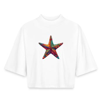 Étoile de mer - T-shirt femme coupe boxy recyclé manches mi-longues Stanley/Stella - blanc - Devant - AI Model Female 172 dark (172cm)