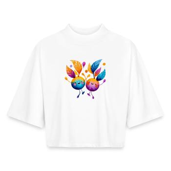 Bunte Fruchtfreunde mit Blätterreben - Boxy Frauen Recyceltes 1/2 Sleeved T-Shirt by Stanley/Stella - Weiß - Vorne - AI Model Female 172 dark (172cm)