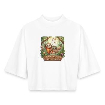 Gemütliche Trägheit mit Kaffee und "Bitte nicht stören"-Design - Boxy Frauen Recyceltes 1/2 Sleeved T-Shirt by Stanley/Stella - Weiß - Vorne - AI Model Female 172 dark (172cm)