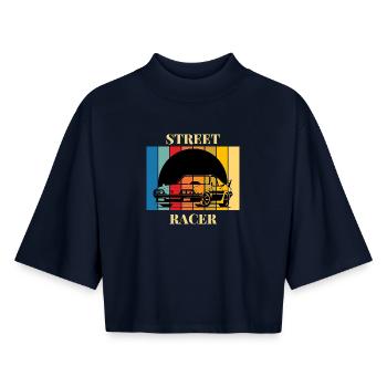 Vintage Racing Car Street Art Design - Boxy Women's Recycled 1/2 Sleeved T-Shirt by Stanley/Stella - navy - Front - AI Model Female 172 light (172cm)