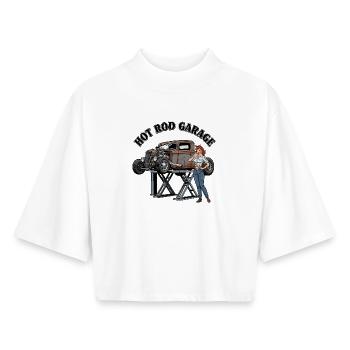 Vintage Hot Rod Garage Design - T-shirt femme coupe boxy recyclé manches mi-longues Stanley/Stella - blanc - Devant - AI Model Female 172 dark (172cm)